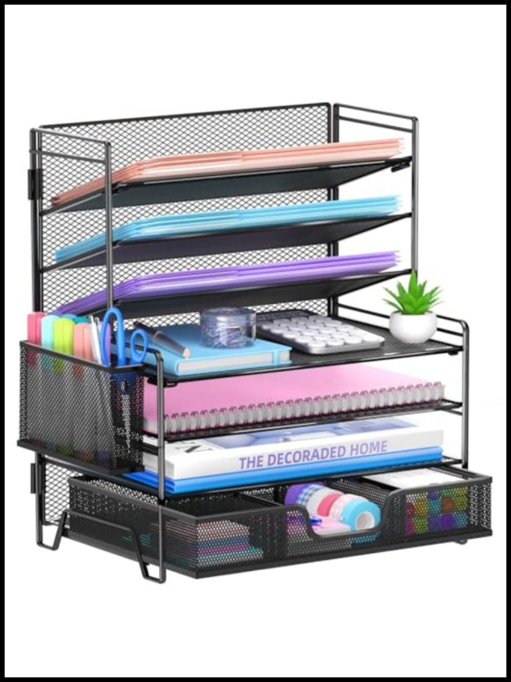 7-Tier Desk Organizer Metal Letter Tray Pen Holder Drawer Office Storage